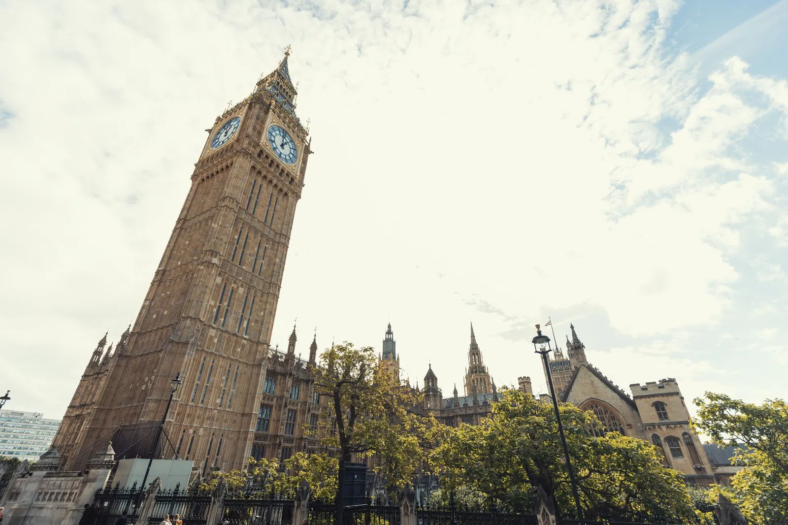 View of Big Ben and Westminster Palace in London on a sunny day