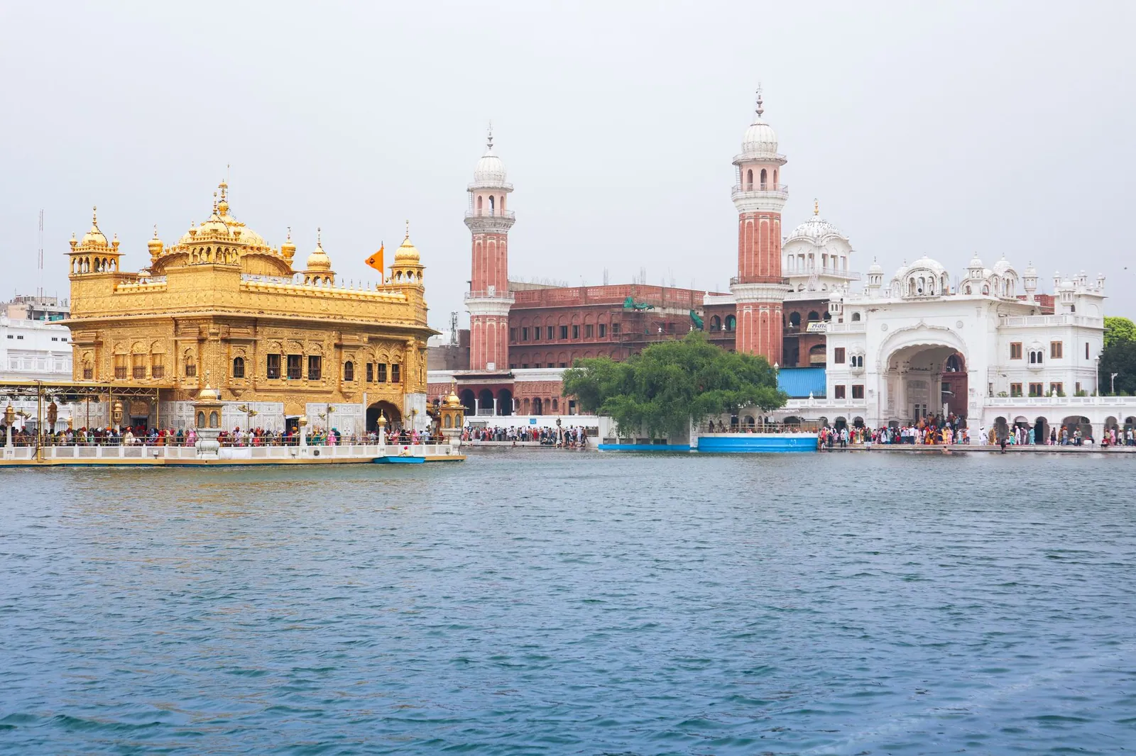 A stunning view of the Golden Temple, a key spiritual site in Amritsar, India, during the day