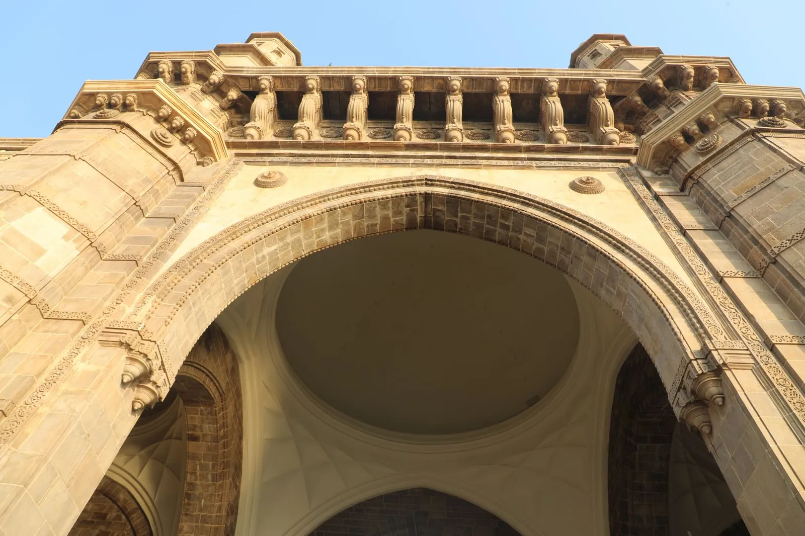 Detailed view of the Gateway of India archway in Mumbai