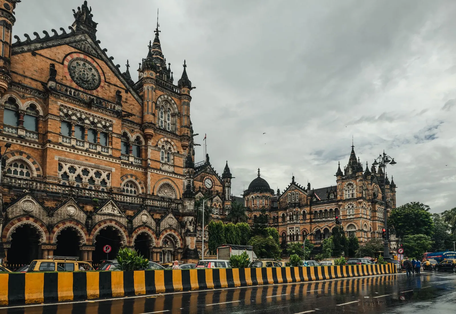 Rainy day view of Chhatrapati Shivaji Terminus, a UNESCO World Heritage Site in Mumbai, India