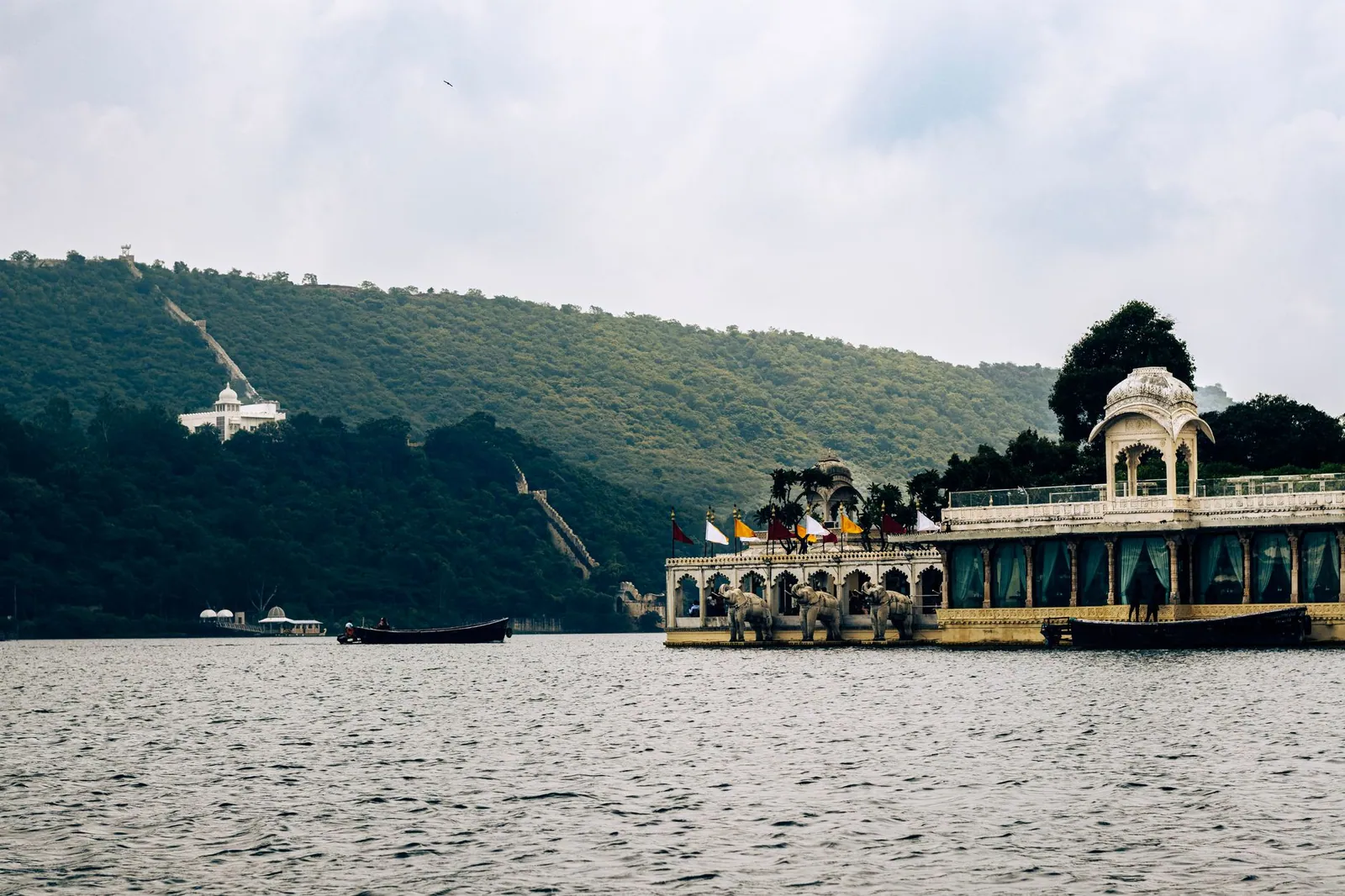 A serene view of Udaipur's architecture on Lake Pichola in Rajasthan, India