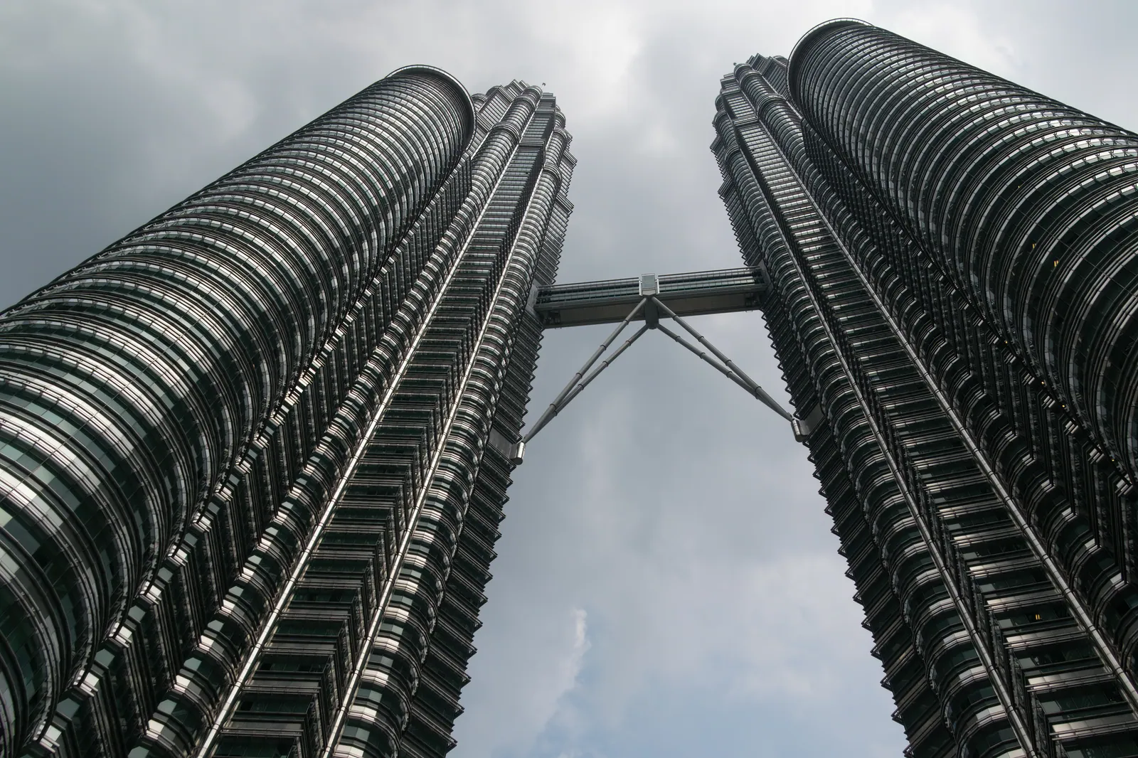 Low angle view of the Petronas Towers in Kuala Lumpur, Malaysia