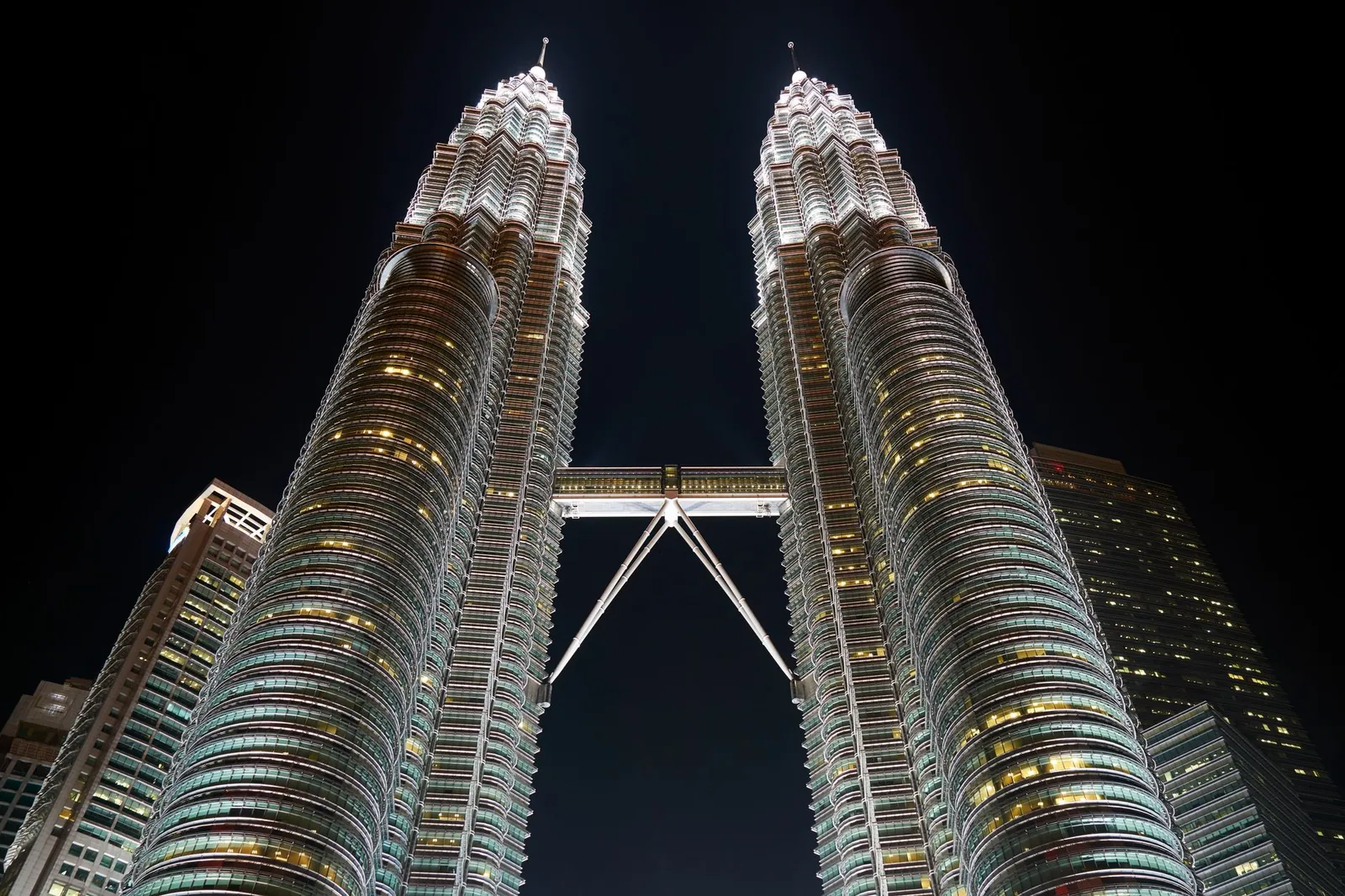 The Petronas Twin Towers in Kuala Lumpur, Malaysia, at night