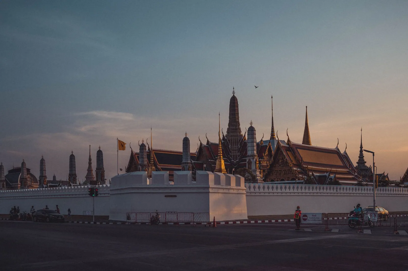 Beautiful evening view of the Grand Palace in Bangkok, Thailand, with Temple of the Emerald Buddha.