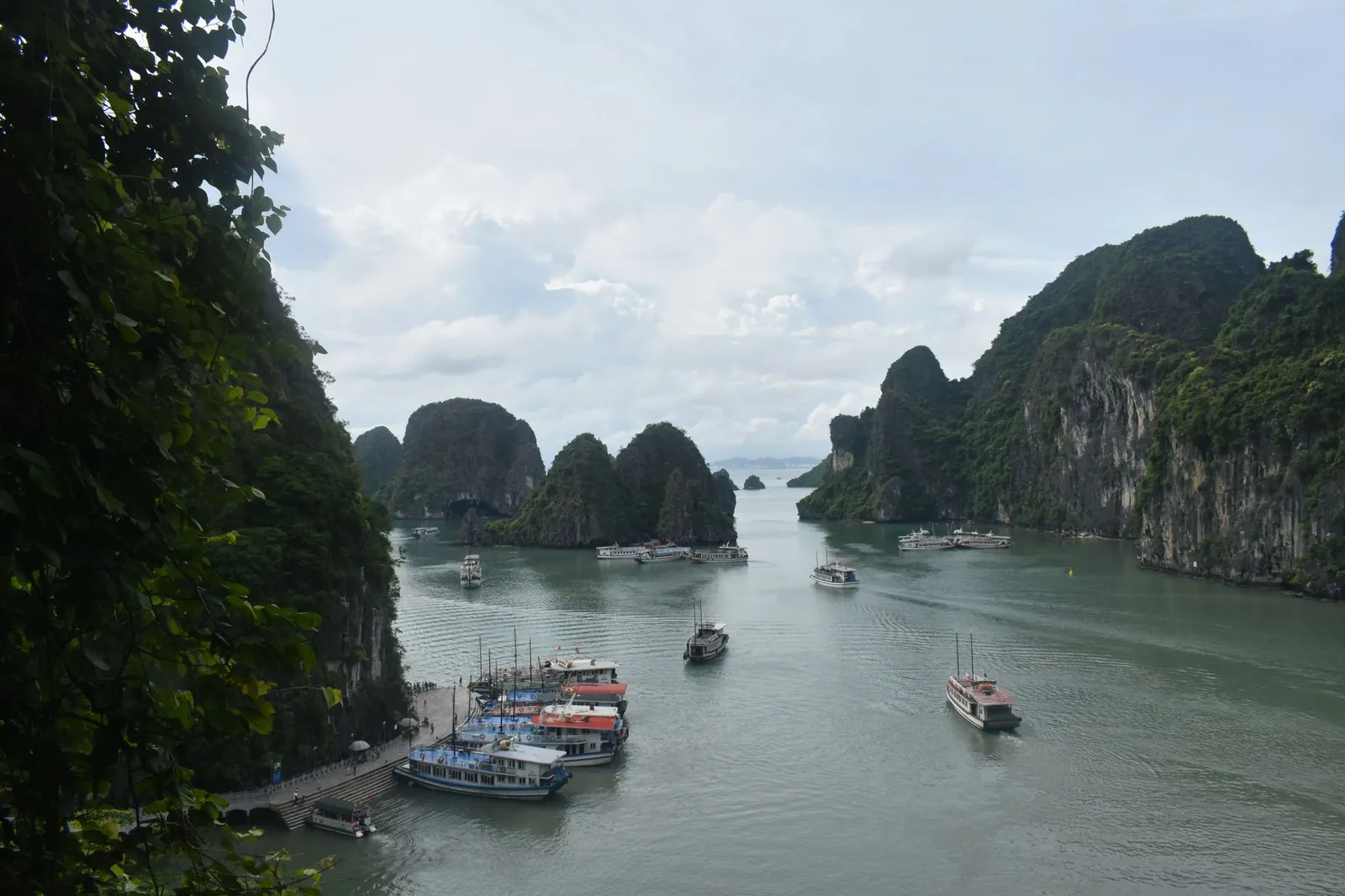 Limestone islands and boats in Ha Long Bay, Vietnam